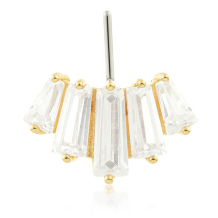 TL - 14ct Threadless Gold Front Facing Baguette Gem Cluster Pin Attachment TL - 14ct Threadless Gold Front Facing Baguette Gem Cluster Pin Attachment