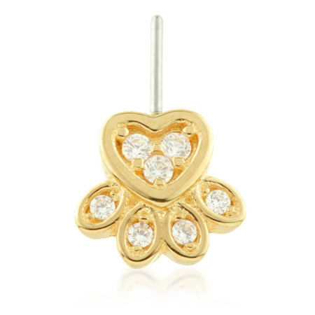 TL - 14ct Threadless Gold Front Facing Jewelled Paw Pin Attachment TL - 14ct Threadless Gold Front Facing Jewelled Paw Pin Attachment