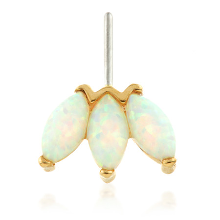 TL - 14ct Threadless Gold Front Facing Opal Triple Marquise Pin Attachment