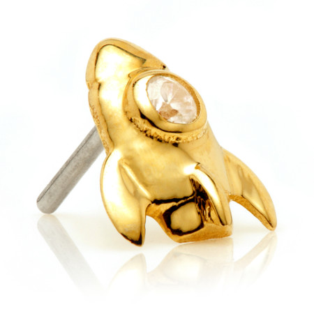 TL - 14ct Threadless Gold Jewelled Spaceship Pin Attachment TL - 14ct Threadless Gold Jewelled Spaceship Pin Attachment