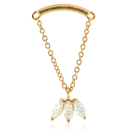 TL - 14ct Threadless Gold Marquise Gem Pin Attachment With Chain