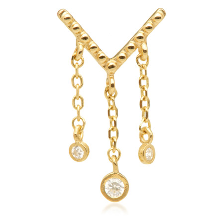 TL - 14ct Threadless Milligrained V Shaped Triple Chain Gem Pin Attachment TL - 14ct Threadless Milligrained V Shaped Triple Chain Gem Pin Attachment