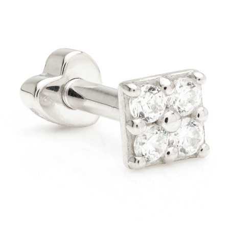 TL - 9ct Gold Fixed Quad Gem Square Microbar with Screw on Heart Back TL - 9ct Gold Fixed Quad Gem Square Microbar with Screw on Heart Back
