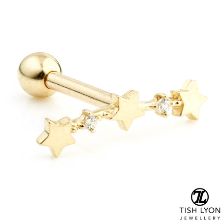 TL - 9K Gold 4 Gem Star Crescent Cartilage Bar