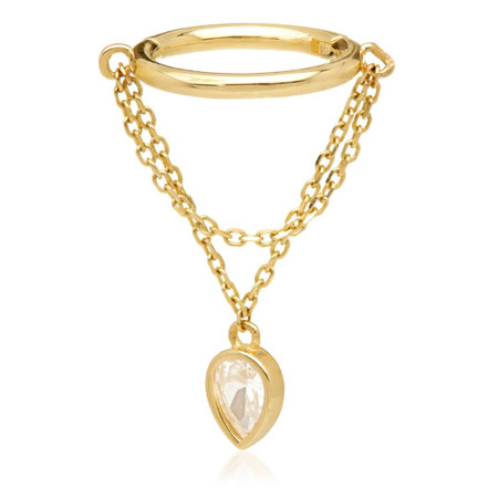 TL - Gold Conch Ring with Hanging Jewelled Pear TL - Gold Conch Ring with Hanging Jewelled Pear