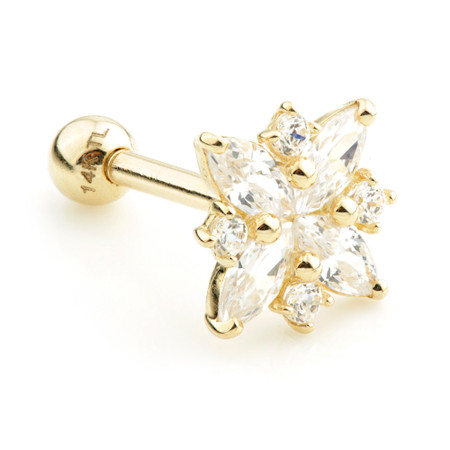 TL - 14K Gold Gem Marquise Cross Cartilage Bar TL - 14K Gold Gem Marquise Cross Cartilage Bar