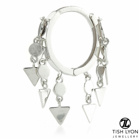 TL - White Gold Hanging Triangle Chains Hinge Ring
