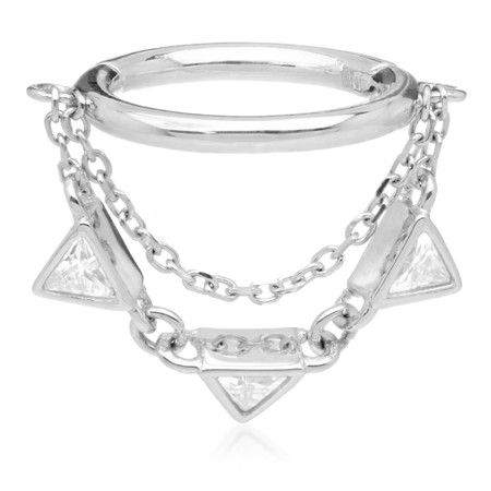 TL - Gold Hinged Ring with Hanging Triangle Gem Chain