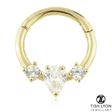 TL Gold CZ Tear Hinge Ring