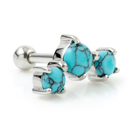 Turquoise Prong Set Triple Gem Ear Stud