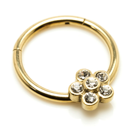 Zircon Gold Steel Flower Gems Hinged Ring