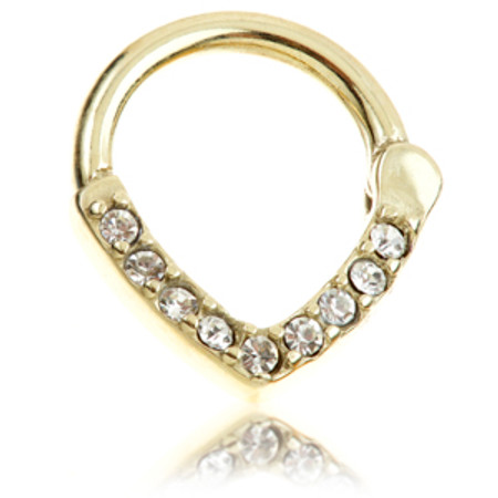 Zircon Gold Steel Jewelled V Daith Ring