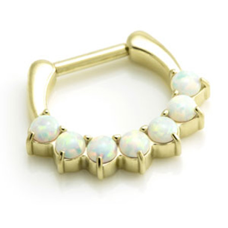 Zircon Gold Steel Opal Daith Ring