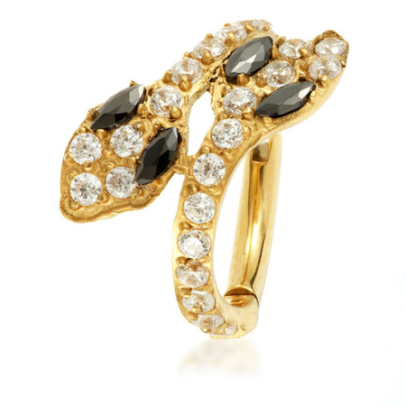 Zircon Gold Ti Couture Double Headed Snake Gem Hinge Ring