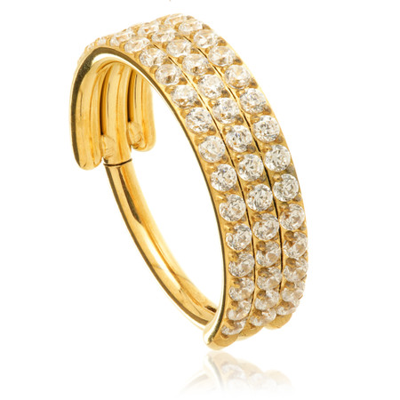 Zircon Gold Ti Couture Flat Triple Jewelled Pavé Hinged Ring