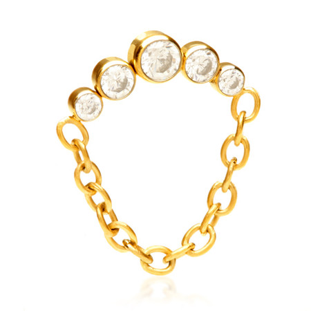 Zircon Gold Ti Internal Bezel Gem Crescent with Hanging Chain Attachment