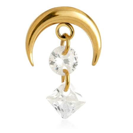 Zircon Gold Ti Internal Crescent Moon Attachment with Hanging Rhombus