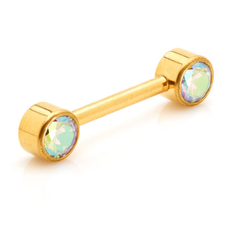 Zircon Gold Ti Internal Forward Facing Double Jewelled Disk Barbell