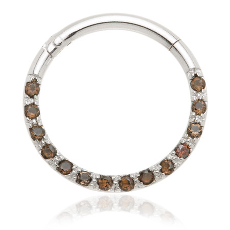 TL- 14ct Gold Front Facing Pave Smokey Quartz Hinge Ring TL- 14ct Gold Front Facing Pave Smokey Quartz Hinge Ring