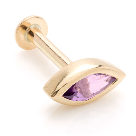 TL - 14ct Gold Single Amethyst Marquise Internal Labret