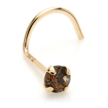 TL - 14ct Gold Prong Set Smokey Quartz Nose Stud