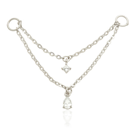 TL - 14ct Gold Hanging Double Chain Charm with Hanging Gems