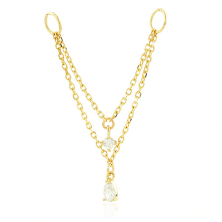 TL - 14ct Gold Hanging Double Chain Charm with Hanging Gems