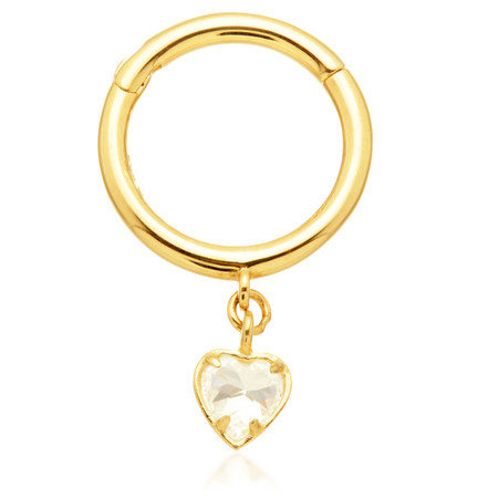 TL - Gold Hinge Segment Ring With Jewelled Heart Charm