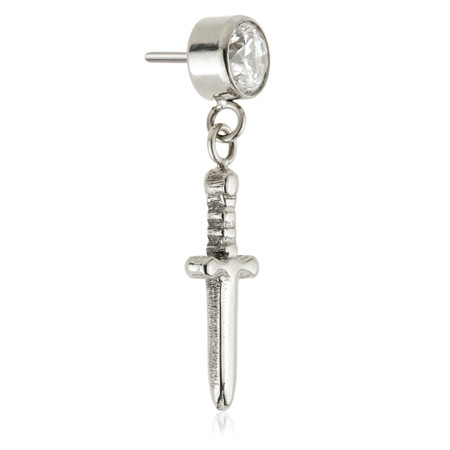 Ti Threadless Gem with Hanging Sword Charm