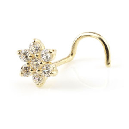 TL - Gold Flower Gem Bar Nose Stud