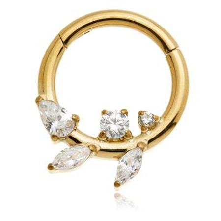 Zircon Gold Ti Couture Multi Gem Leaf Hinged Ring