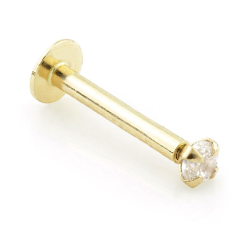 14ct Gold Micro Labret with Internal Threadless Prong Set Diamond