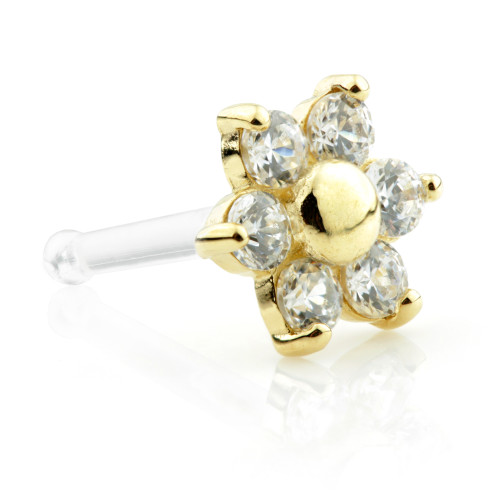 18ct Gold Bioplast Gem Flower Nose Stud