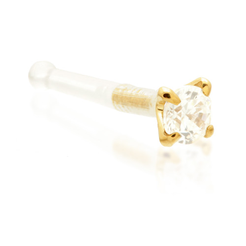 18ct Gold Bioplast Gem Prong Nose Stud