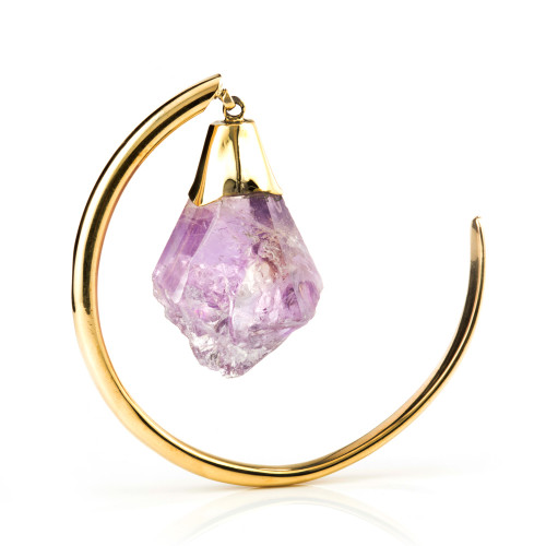 1x Amethyst Brass Circle Ear Weight