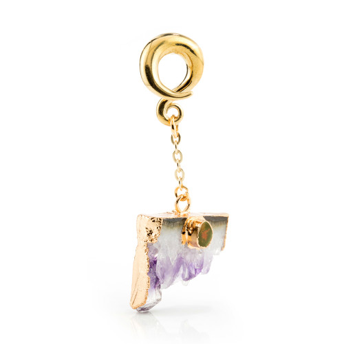 1x Amethyst Slice Brass Ear Weight