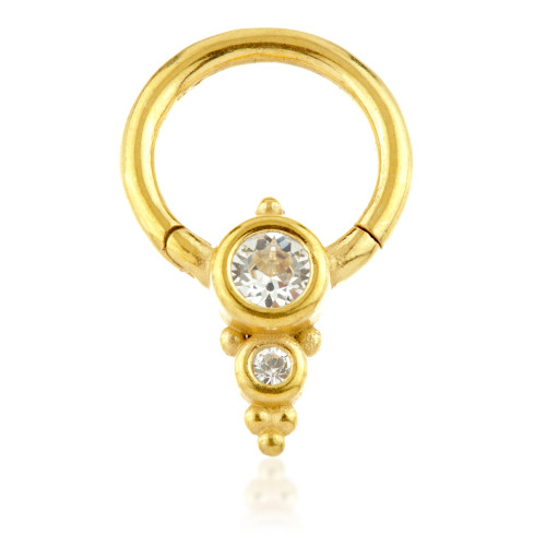 24K Gold Steel Couture Double Gem Cluster Hinge Segment Ring