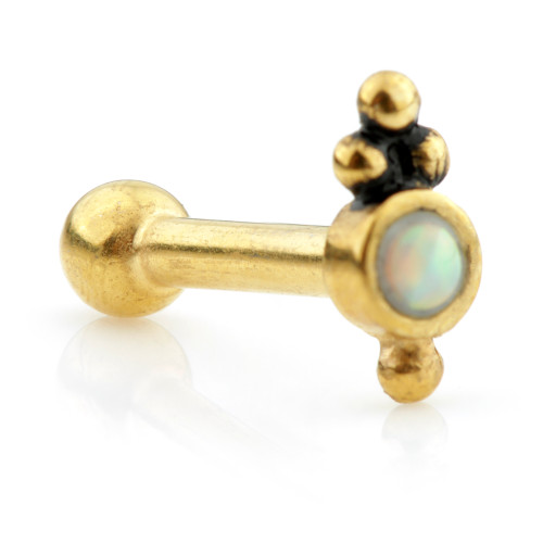 24K Gold Steel Opal Tri-Ball Micro Bar (0.8mm thread)