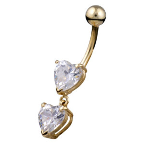9ct Double Heart Belly Bar