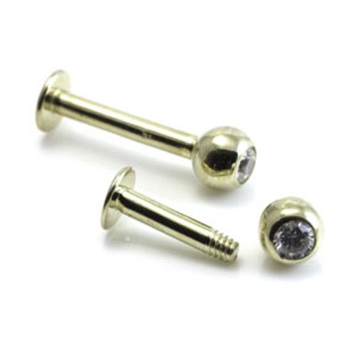 9ct Gold Gem Labret 1.6mm with 4mm Ball