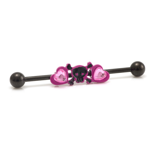 Black PVD Industrial Bar with Pink Zombie Hearts