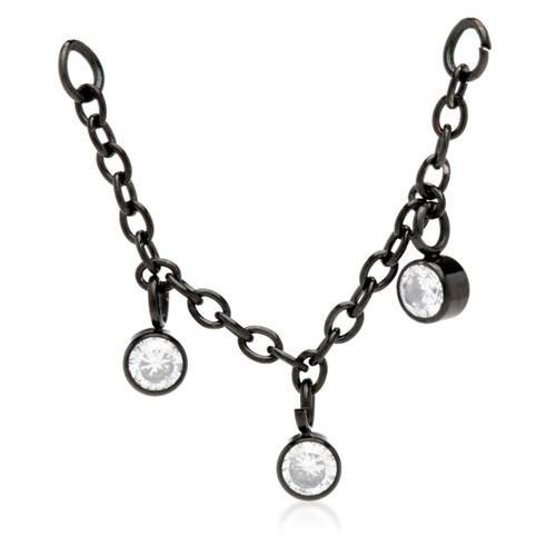 Black Steel Chain with Triple Hanging Gems