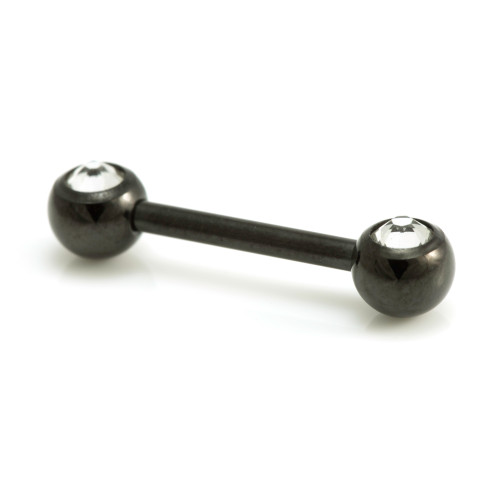 Black Steel Double Gem Nipple Bar