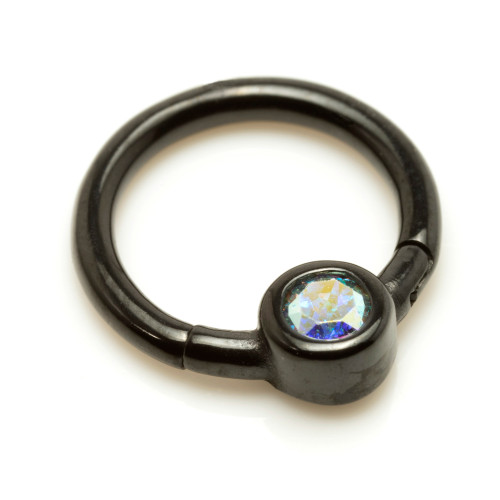 Black Steel Hinge Smiley Gem BCR Ring