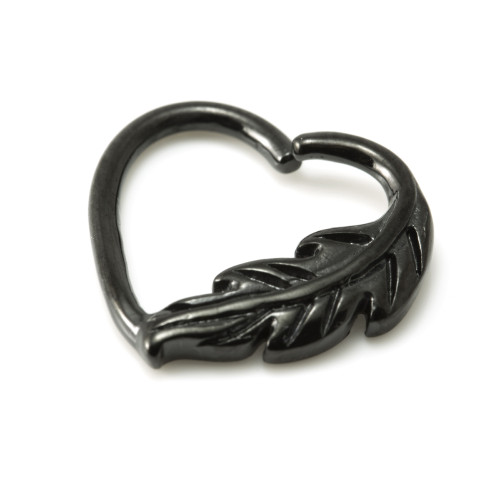 Black Steel Leaf Heart Rings