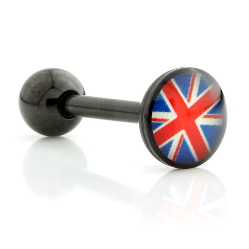 Black Steel Logo Tongue Stud - Union Jack