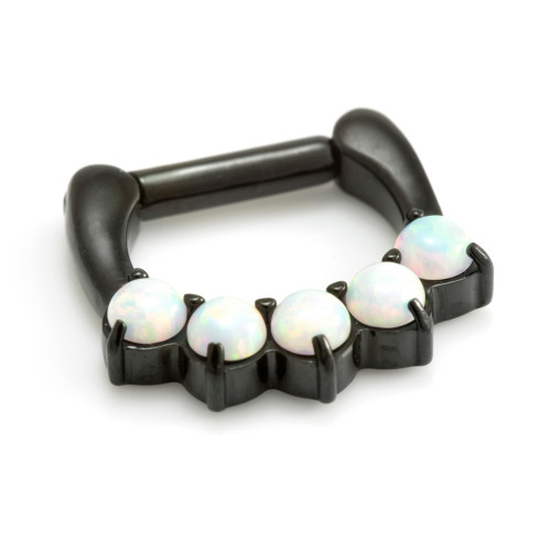 Black Steel Opal Gem Septum Ring - 8mm