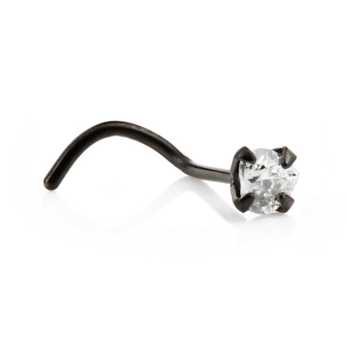 Black Steel Prong Set Heart Gem Nose Stud