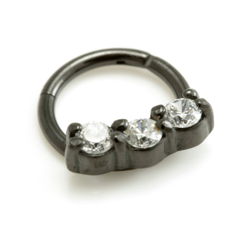 Black Steel Triple Gems Hinged Ring