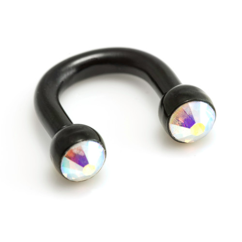 Black Steel U Shape Gem Ear Barbell